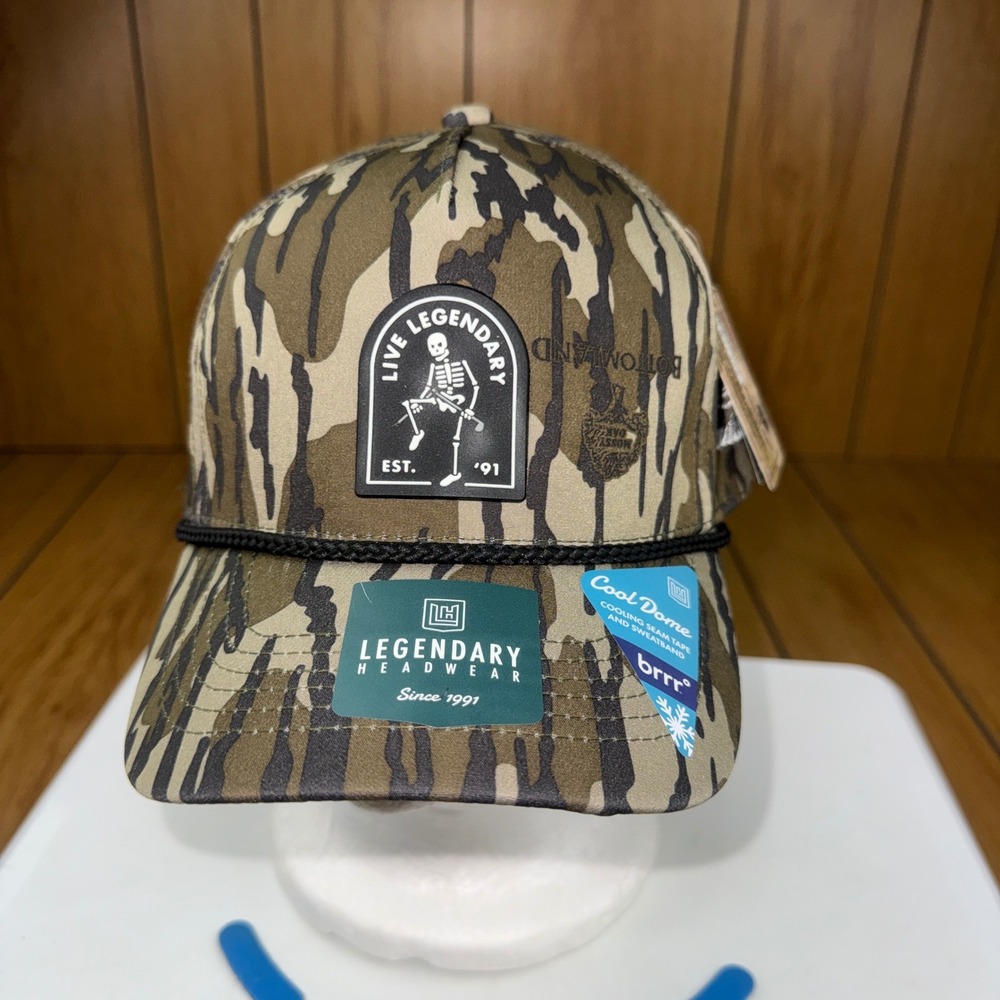 Legendary Headwear Mossy Oak Bottomland Camo Snapback Cool Dome Skeleton Patch